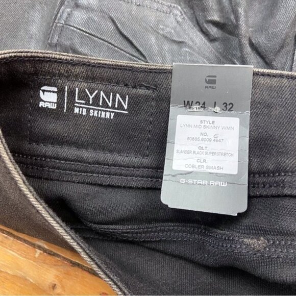 G-star Raw Lynn fit jeans faux leather mid rise skinny glitter slander black 24 - Picture 5 of 14